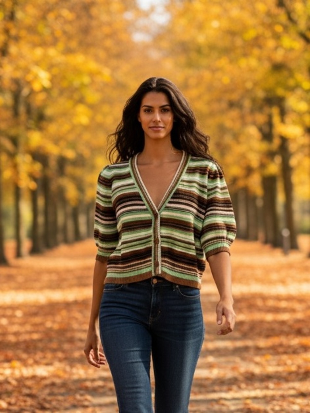 Wilfred Canterbury Cardigan Merino Wool Striped Green Brown XL